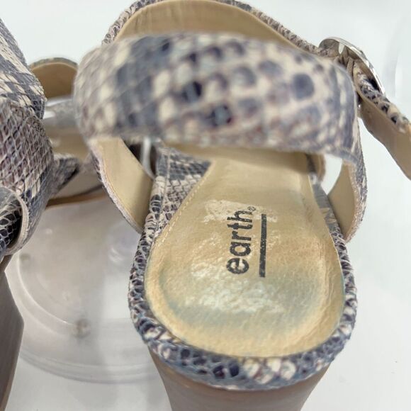 Earth Murano Haze Sandals Women' 9.5 Taupe Multi Snake Ankle Strap Block Heel - Picture 9 of 16